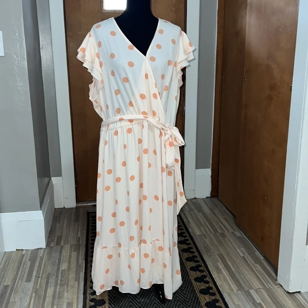 LC Lauren Conrad polka dot faux wrap midi dress